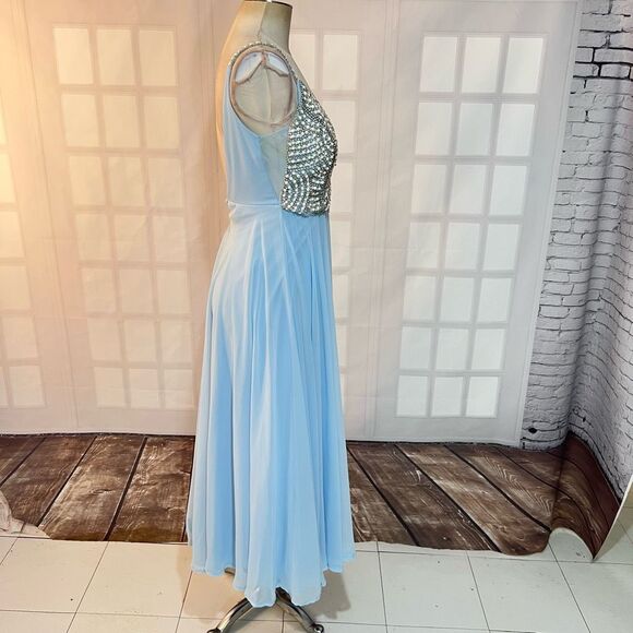 Windsor Powder Blue Embellished Sleeveless Open Back Chiffon Prom Dress Size 3 - Picture 5 of 9